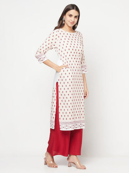 Aniyah Rayon Digital Screen Print White And Red Straight Kurta