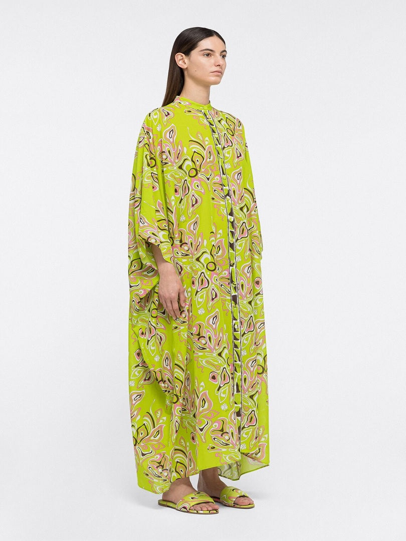 Front Open Button Style Printed French Moss Long / Short Sleeves Top Dress J5685