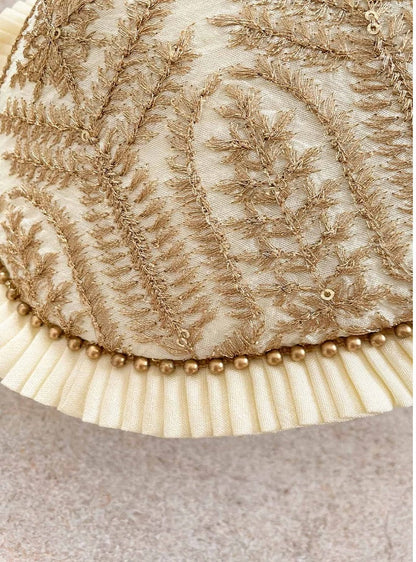 Cream Embroidered Poly Silk Potli Bag