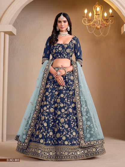 Anaita Navy Blue Art Silk Designer Lehenga With Blouse