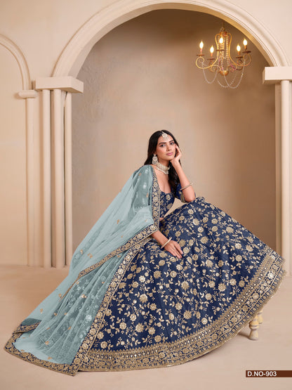 Anaita Navy Blue Art Silk Designer Lehenga With Blouse
