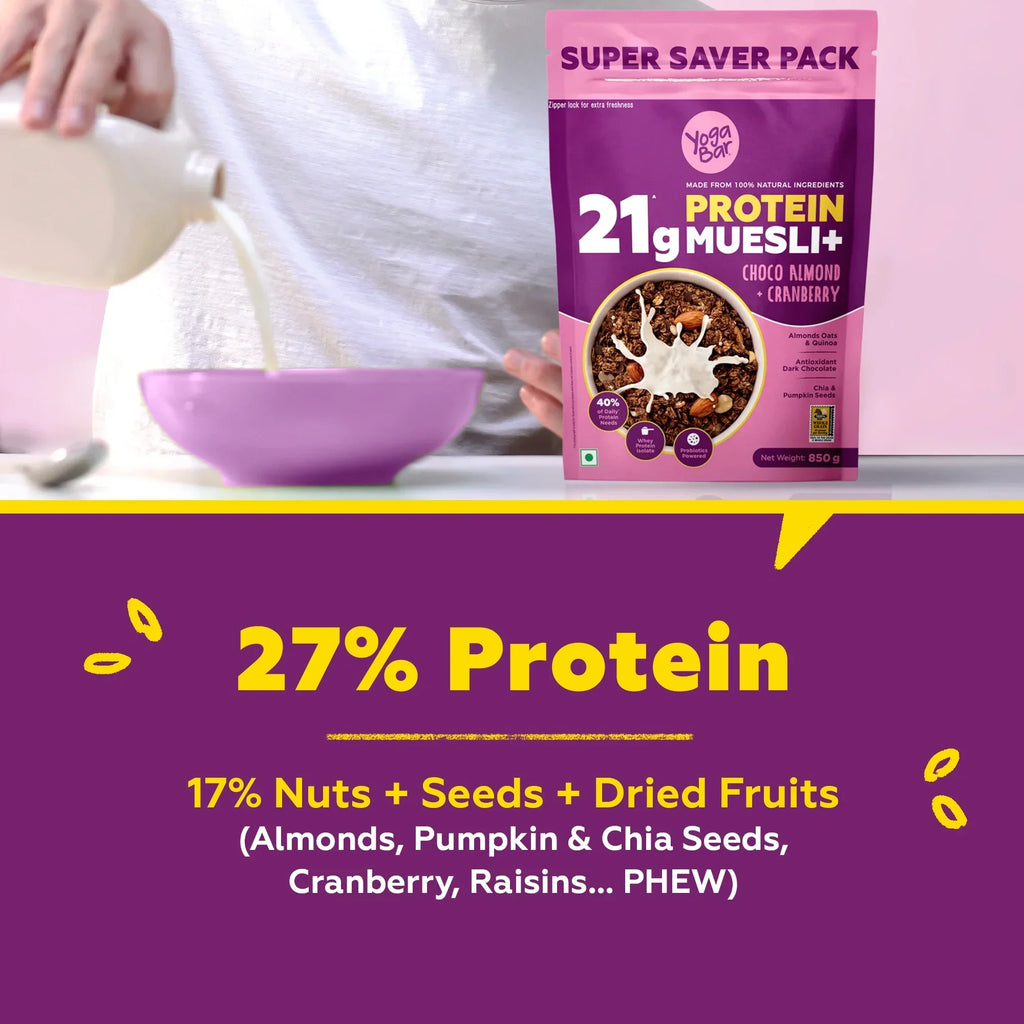 Yogabar 21g Protein Muesli Choco Almond - 850 gms