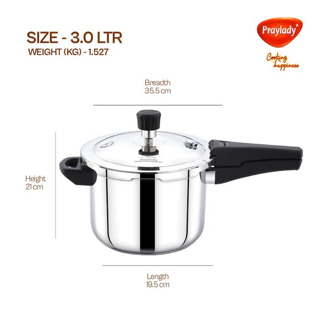 PrayLady Sleek Stainless Steel Pressure Cooker Induction Base
