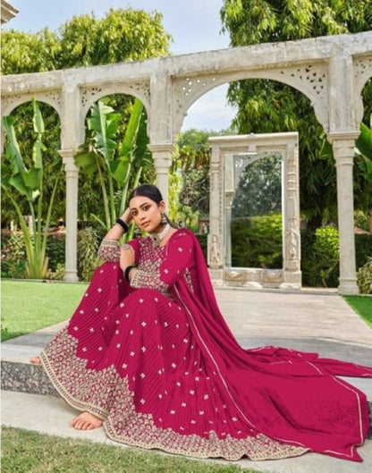 Anaita Red Faux Georgette Plazzo Suit With Embroidery & Sequins Work