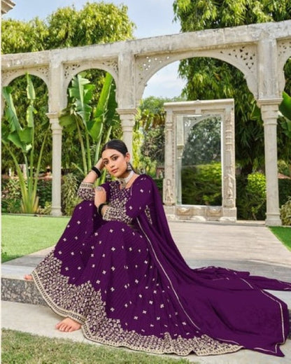Anaita Purple Faux Georgette Plazzo Suit With Embroidery & Sequins Work