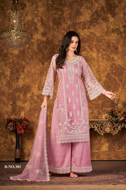 Anaita Pink Embroidered Net Plazzo Suit