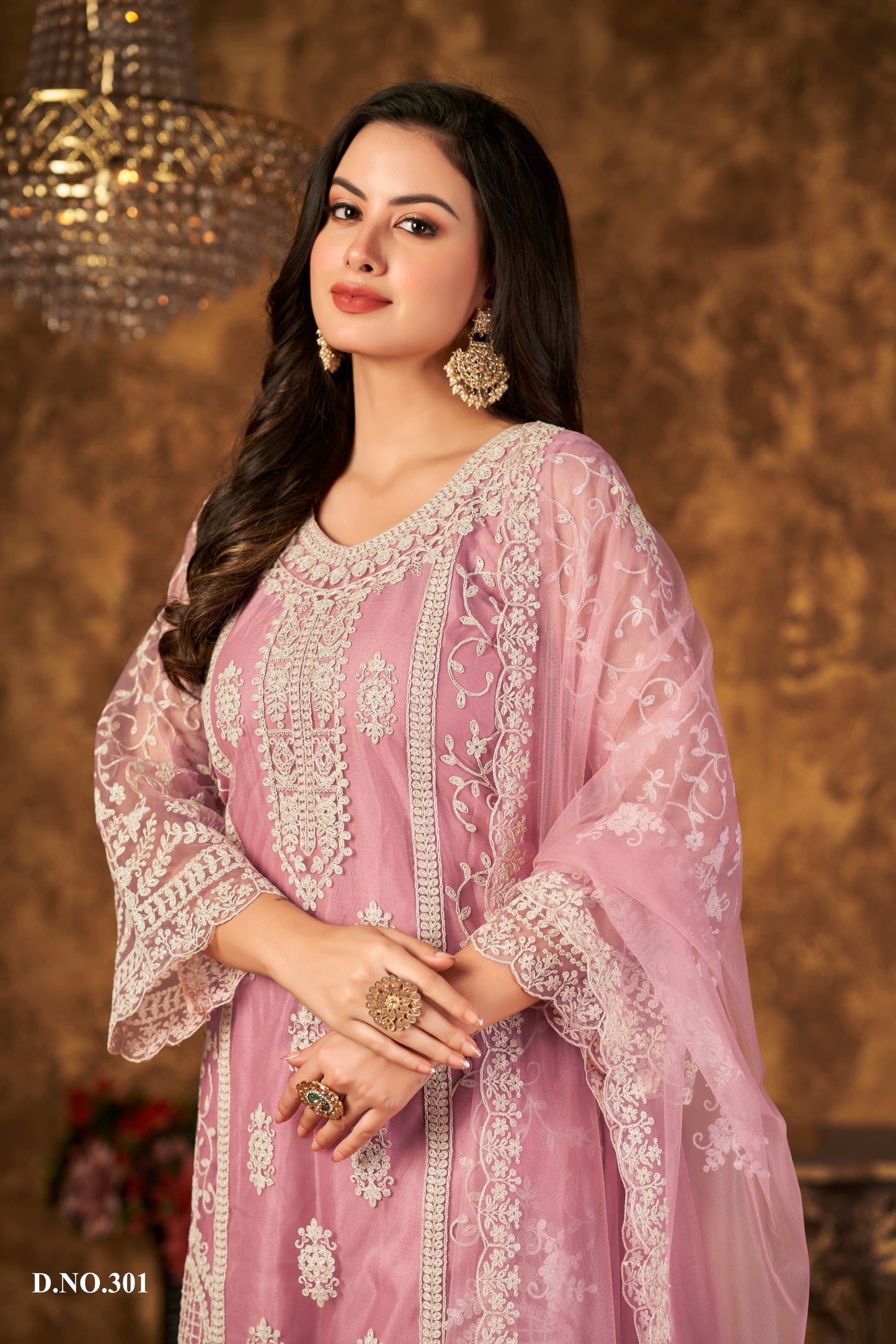 Anaita Pink Embroidered Net Plazzo Suit