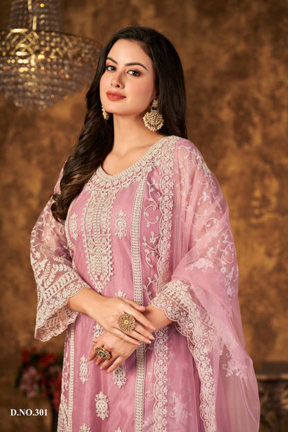 Anaita Pink Embroidered Net Plazzo Suit