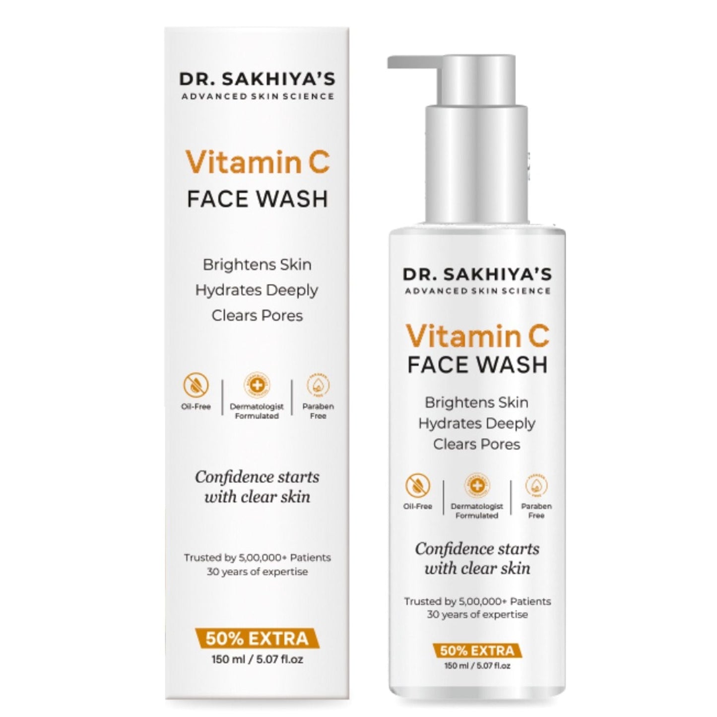 Dr.Sakhiya Vitamin C Face Wash Daily Glowing and Brightening Cleanser with Antioxidants