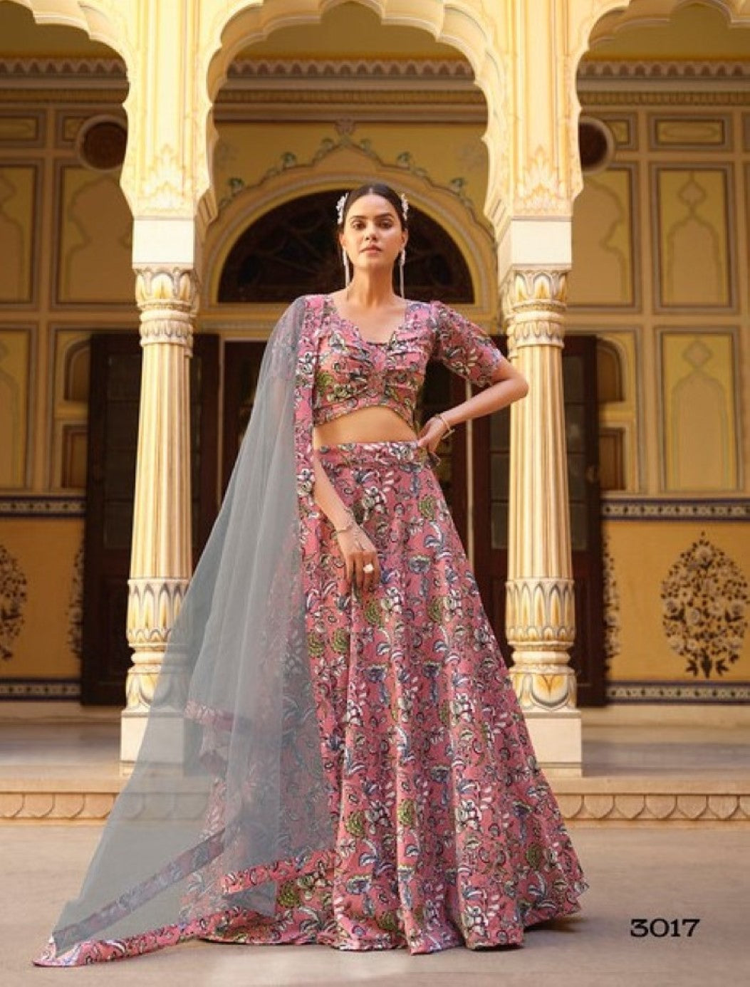 Anaita Peach Silk Lehenga Choli With Floral Printed Work