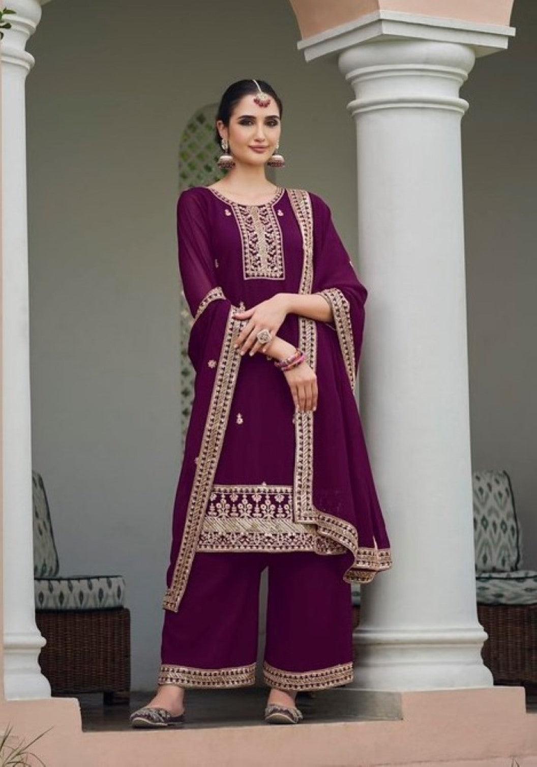 Anaita Purple Faux Georgette Suit With Embroidery & Sequence Work