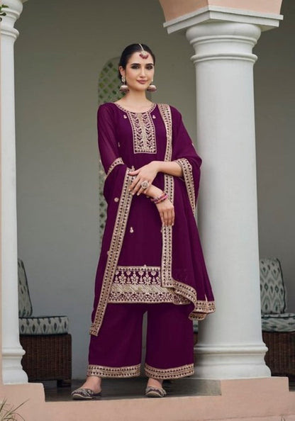 Anaita Purple Faux Georgette Suit With Embroidery & Sequence Work