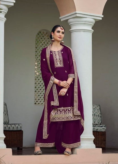 Anaita Purple Faux Georgette Suit With Embroidery & Sequence Work