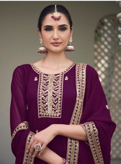 Anaita Purple Faux Georgette Suit With Embroidery & Sequence Work