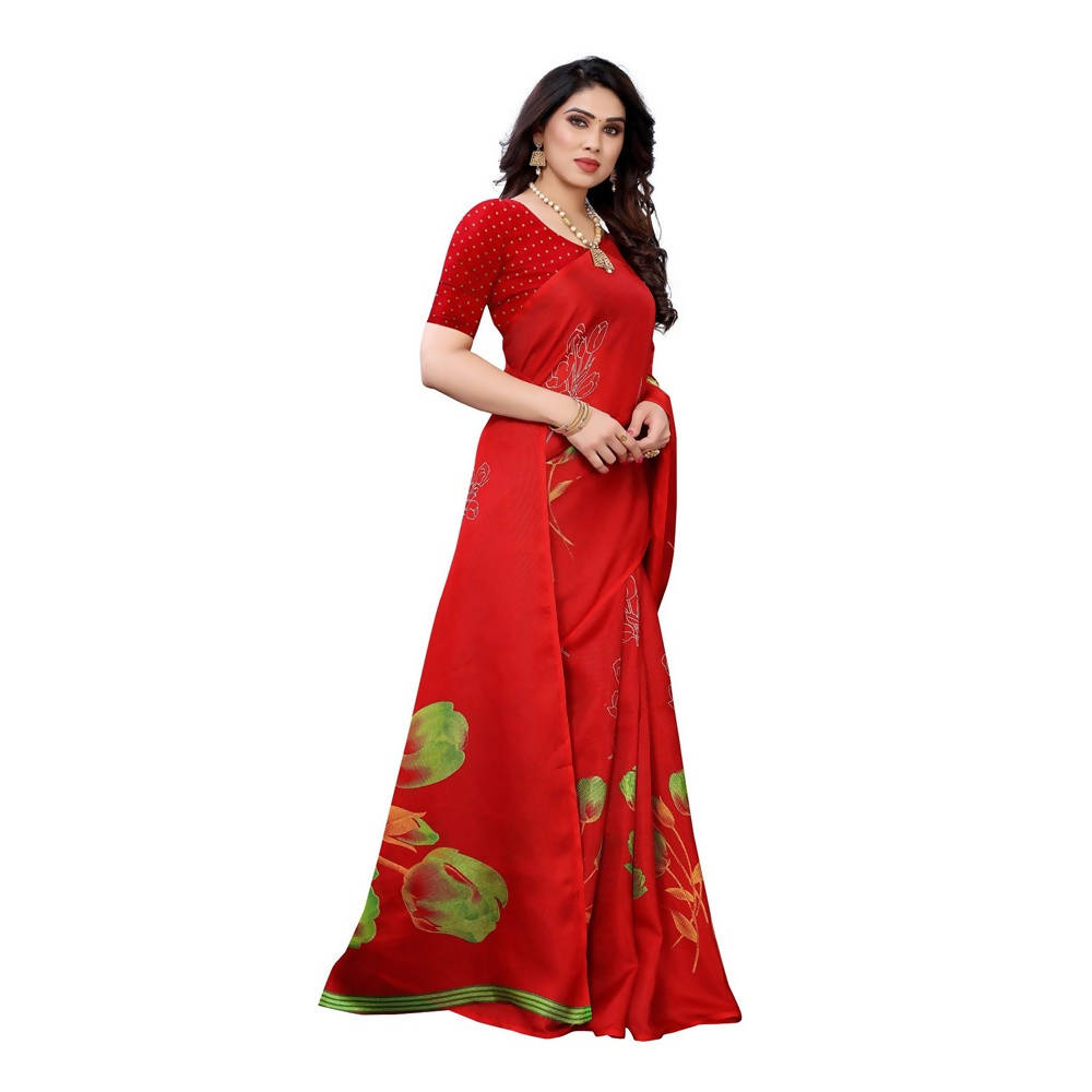 Vamika Printed Jute Silk Red Saree (Elisa Red)