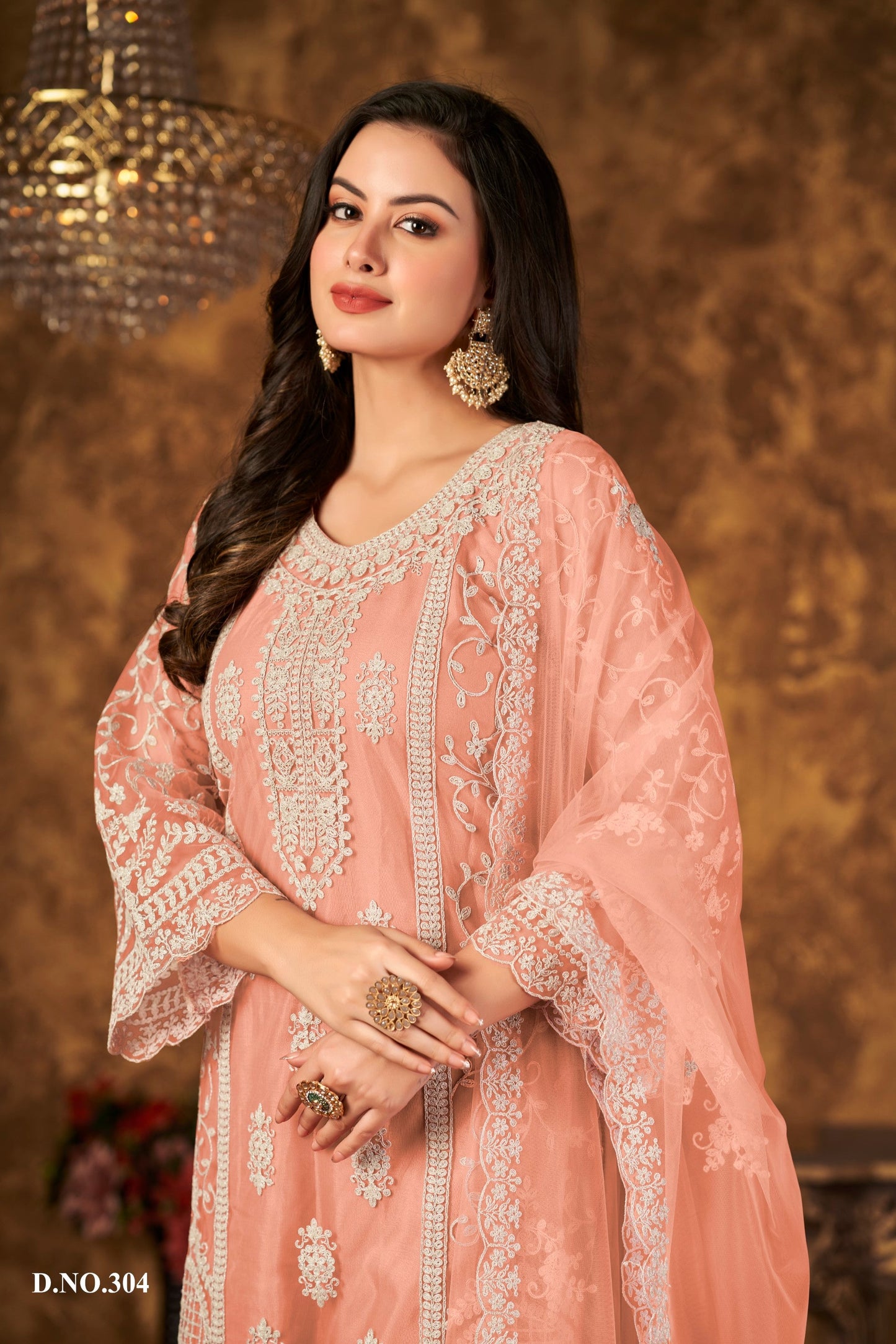 Anaita Orange Embroidered Net Plazzo Suit