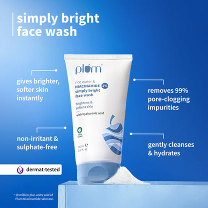 Plum 2% Niacinamide and Rice Water Face Wash and Moisturiser Combo