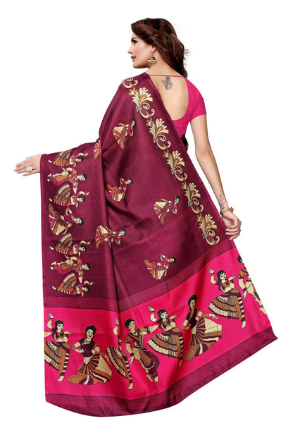 Vamika Wine Red & Pink Kalamkari With Jhalar Khadi Silk Saree