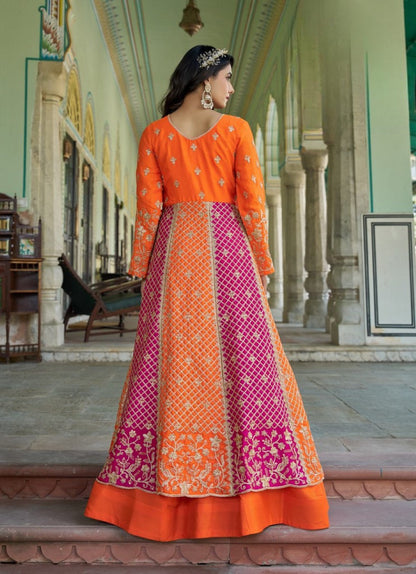 Anaita Orange Silk Anarkali Suit With Embroidery & Sequins Work