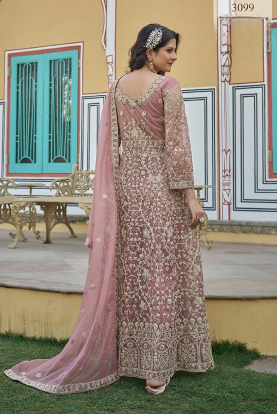 Anaita Peach Silk Anarkali Suit With Embroidery & Sequins Work