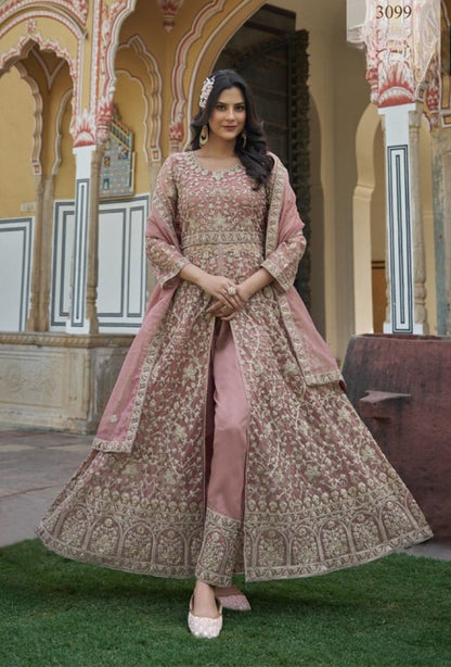 Anaita Peach Silk Anarkali Suit With Embroidery & Sequins Work