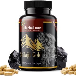 Herbal Max Himalayan Shilajit Gold â€“ 800mg | 30 Capsules | With Ashwagandha, Safed Musli & More | Boosts Strength, Stamina, Energy & Immunity | Ayurvedic Supplement for Men