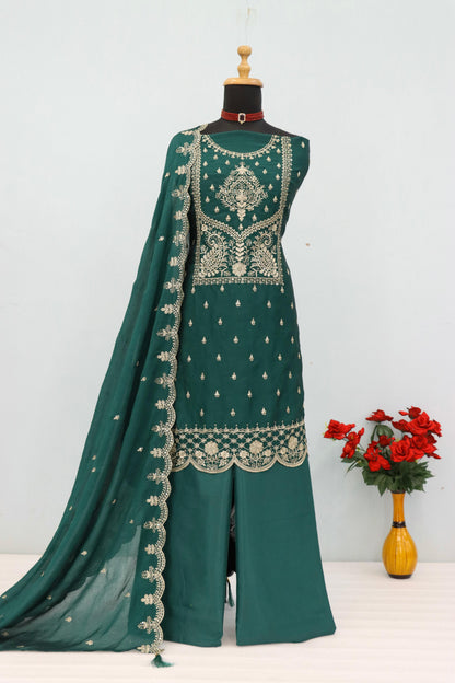 Anaita D Green Vichitra Silk Suit with Embroidery & Sequence Work