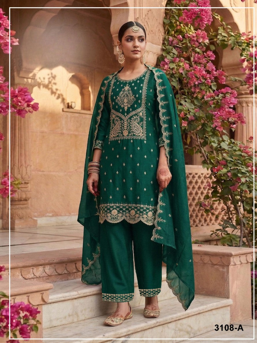Anaita D Green Vichitra Silk Suit with Embroidery & Sequence Work