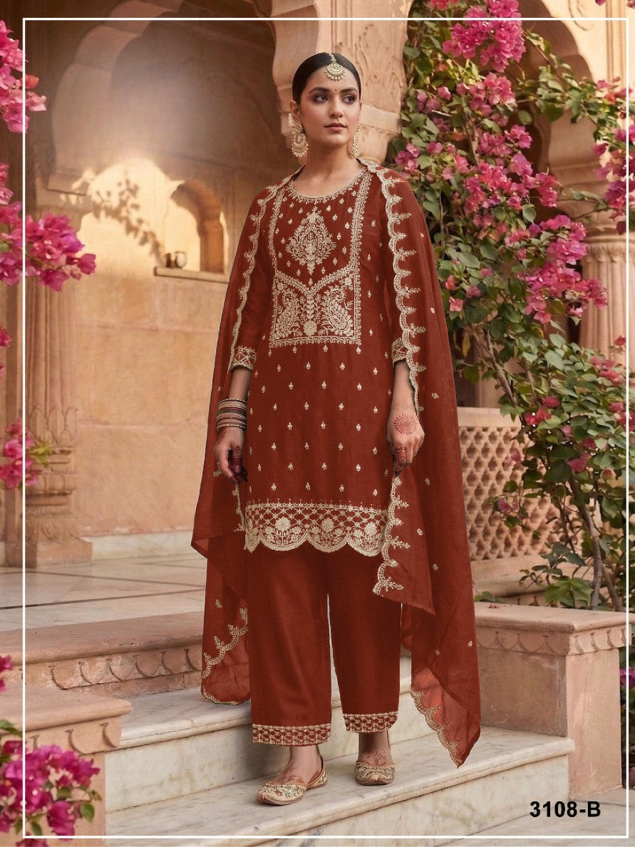 Anaita Orange Vichitra Silk Suit with Embroidery & Sequence Work