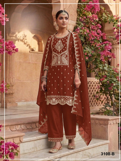Anaita Orange Vichitra Silk Suit with Embroidery & Sequence Work