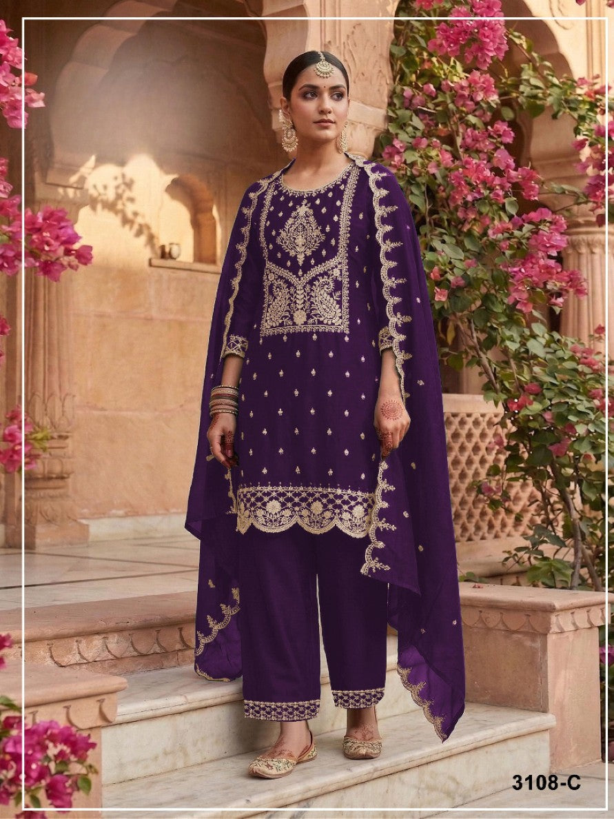 Anaita Purple Vichitra Silk Suit with Embroidery & Sequence Work