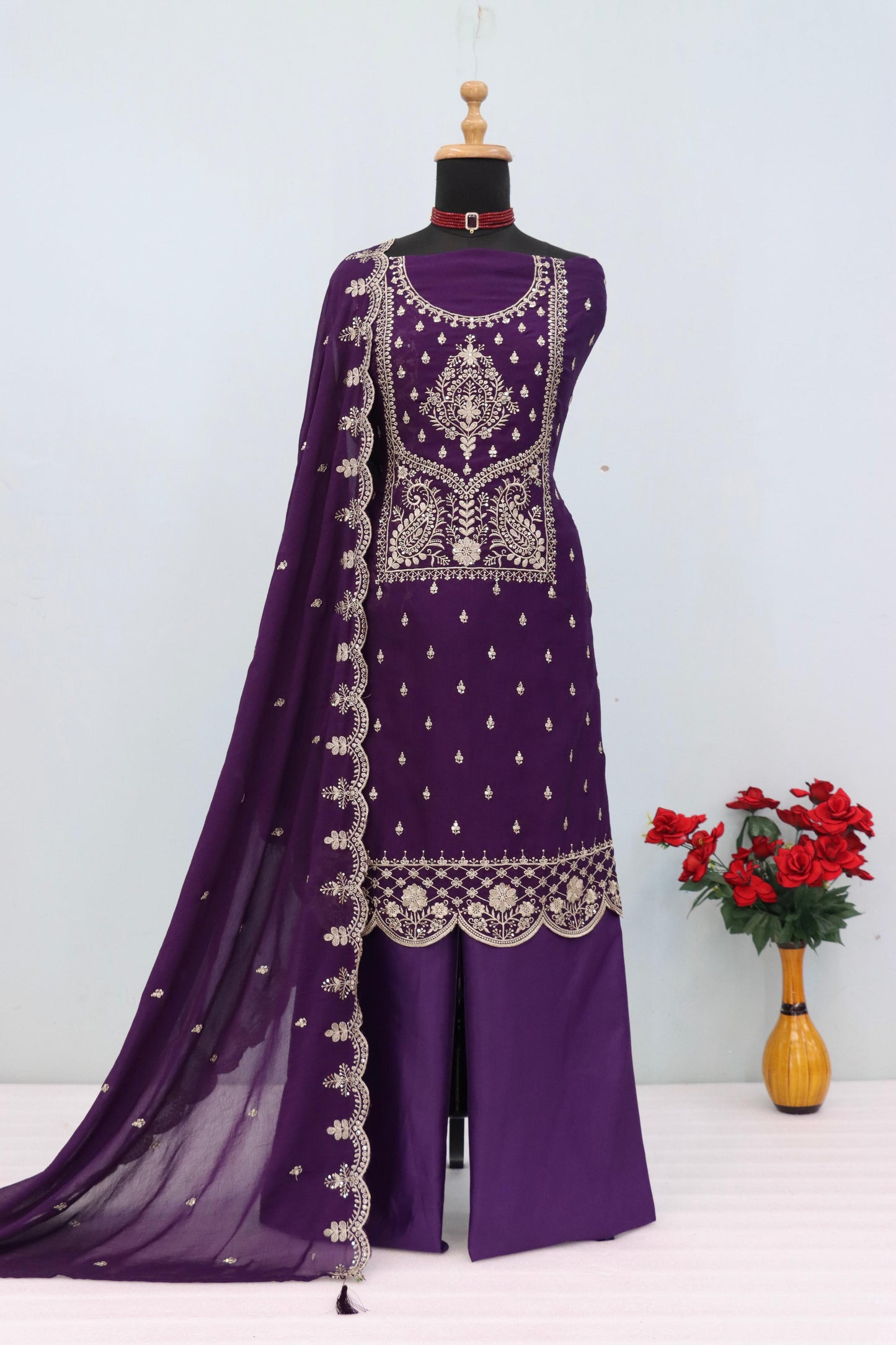 Anaita Purple Vichitra Silk Suit with Embroidery & Sequence Work