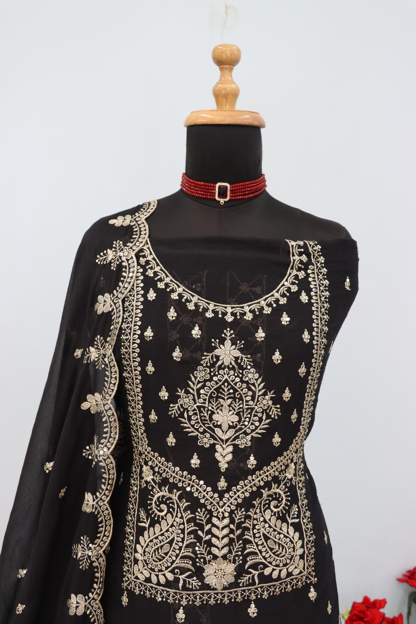 Anaita Black Vichitra Silk Suit with Embroidery & Sequence Work