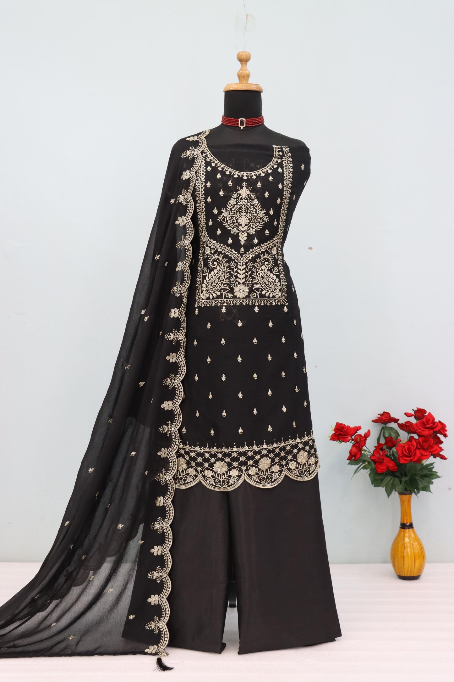 Anaita Black Vichitra Silk Suit with Embroidery & Sequence Work