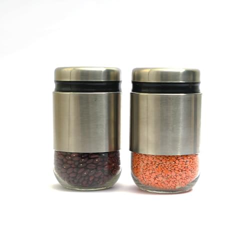 Femora Kitchen Storage Jars Steel Body With See Through Bottom Jar | 550 Ml | Pack of 2