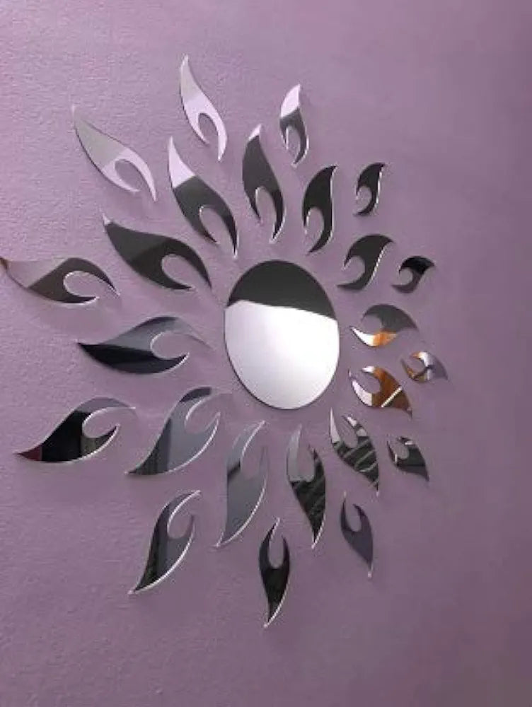 Bikri Kendra Acrylic Wall Mount Sun 3D Decorative Mirror Wall Stickers Silver