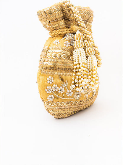 NR By Nidhi Rathi Women Gold Embroidered Potli Bag