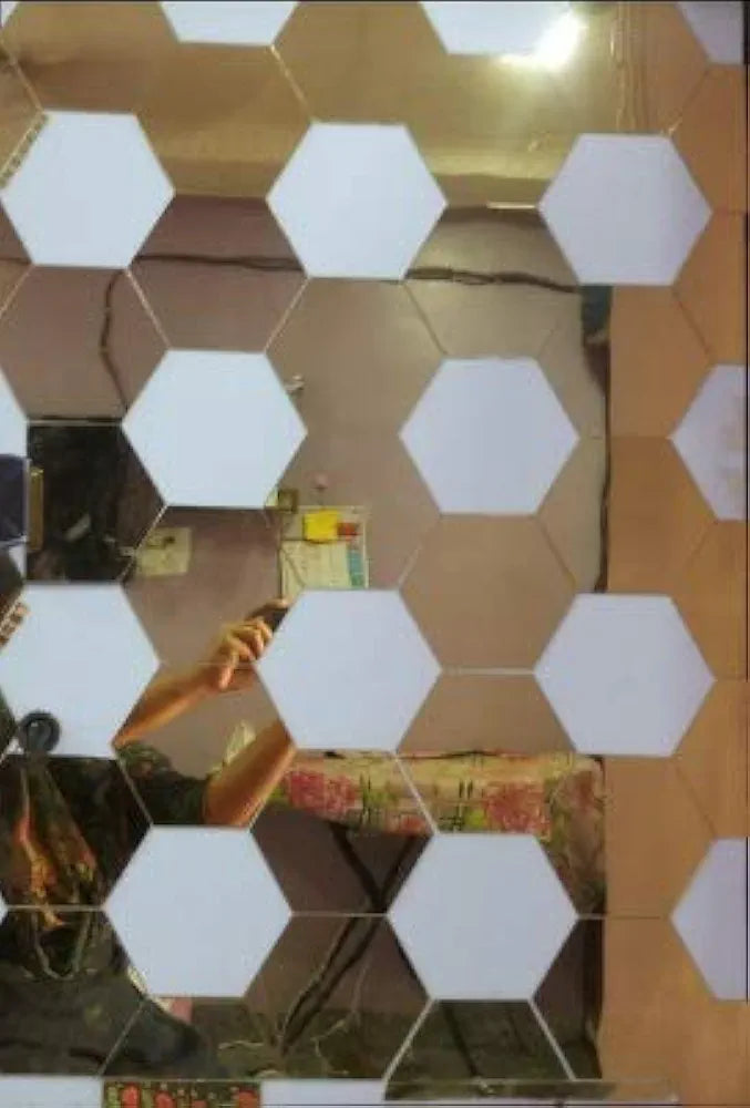 Bikri Kendra Glass Hexagon 30 Golden Mirror Stickers for Wall Decor Acrylic Mirror Acrylic