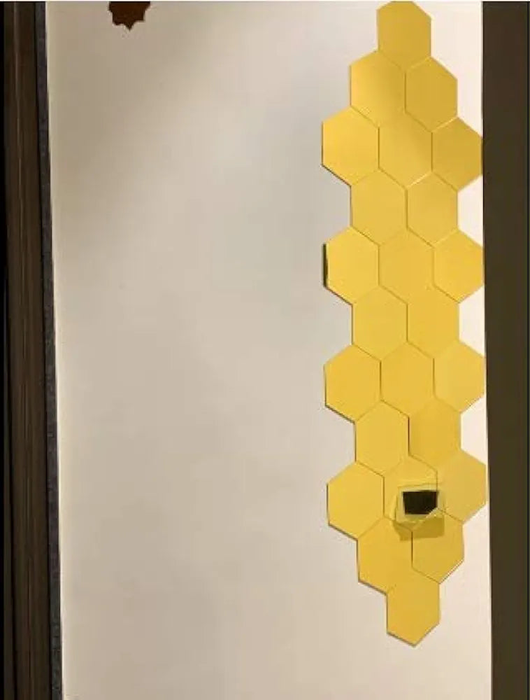 Bikri Kendra 31 Hexagon with 20 Butterfly Golden Mirror Stickers for Wall Mirror