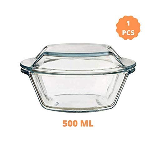 Femora Borosilicate Serving Bowl | Glass Casserole Set, Glass Bowl With Lid, Microwave Safe Bowl Set | 500 Ml