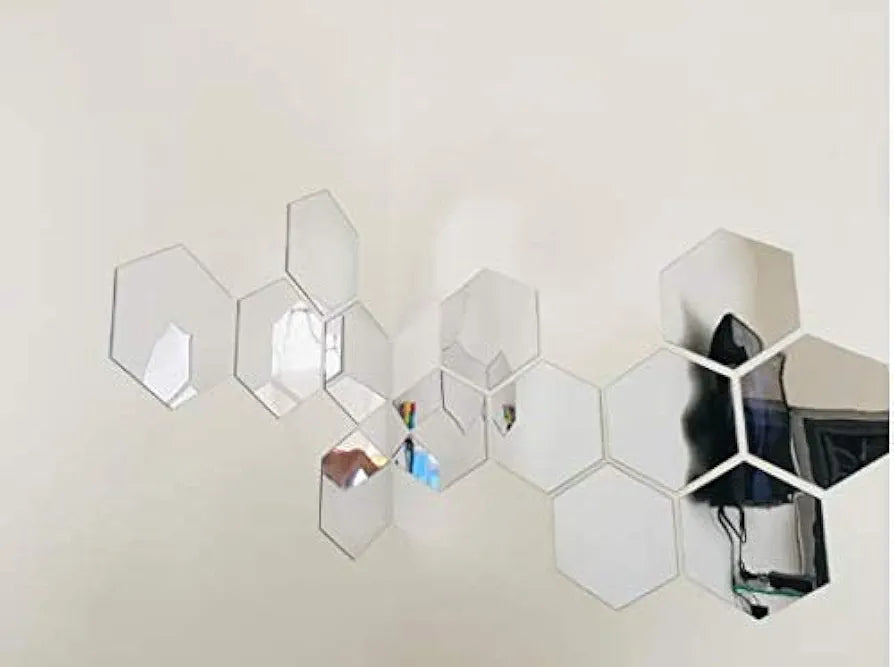 Bikri Kendra 31 Hexagon Silver Butterflies Silver Sticker for Wall Hexagon Stickers