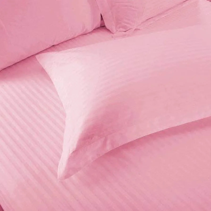 Purav Light Microfiber Flat Double Bed Bedsheet Plain Striped Cotton Bedsheet with 2 Pillow Covers for King Size Bed Supersoft 340 TC Breathable Pink Color