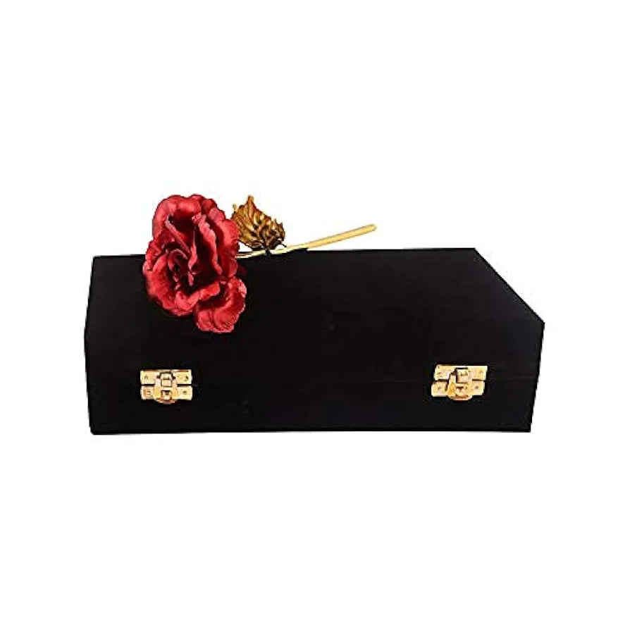 Red Rose Gold Artificial Flower in Black Velvet Box Eternal Love Keepsake