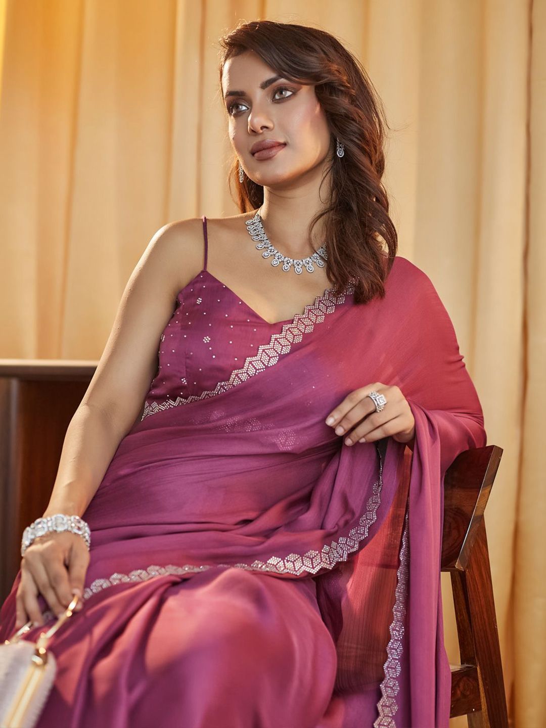 kasee Beads and Stones Pure Chiffon Saree