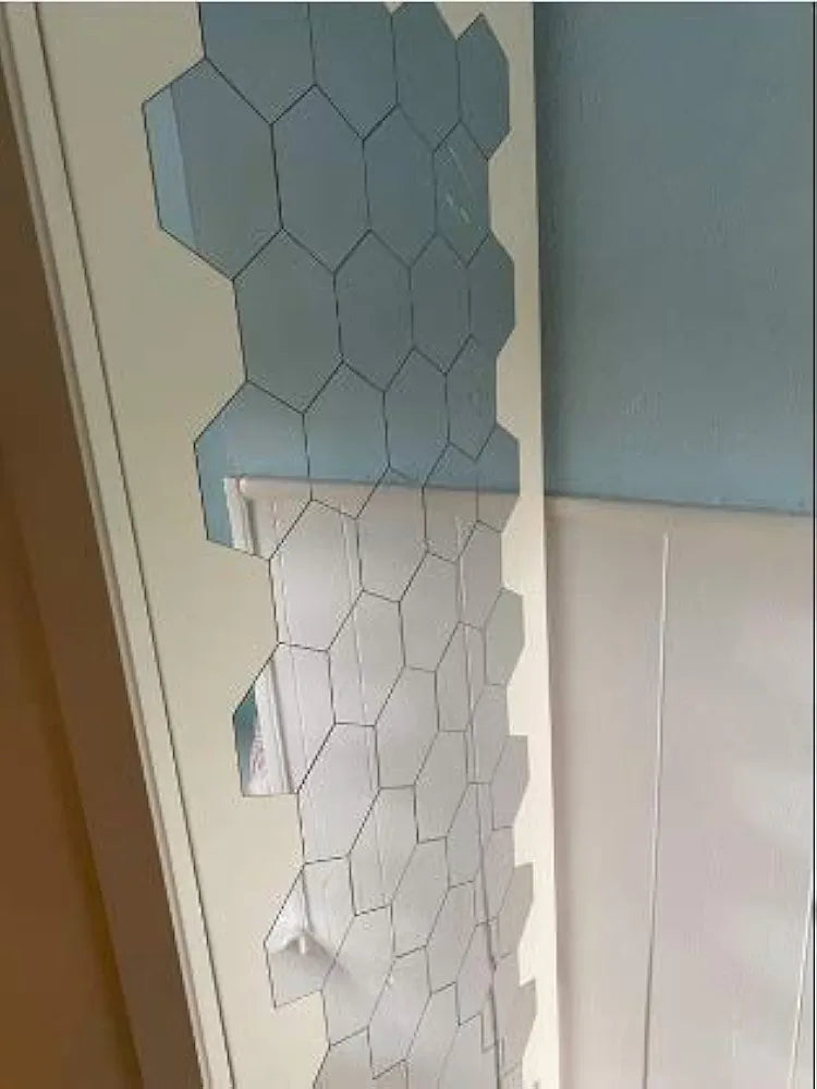 Bikri Kendra Hexagon 30 Stickers for Wall Acrylic Wall Decor Hexagonal Mirror Sticker Mirror Stickers