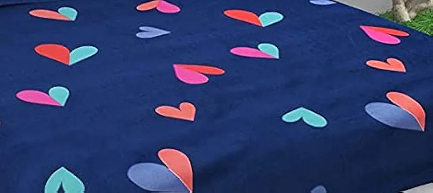 The Home Style Cotton Feel Glace Cotton All Around Elastic Fitted Printed King Size Double Bed Bedsheet With 2 Pillow Cover,300 TC Blue Heart