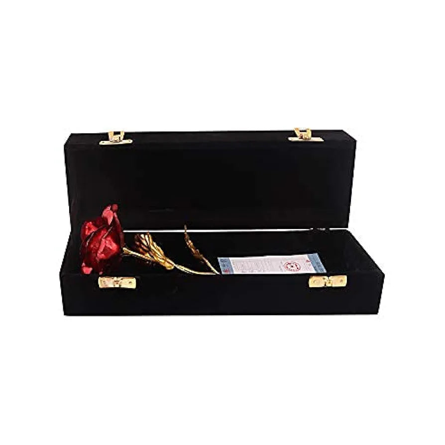 Red Rose Gold Artificial Flower in Black Velvet Box Eternal Love Keepsake