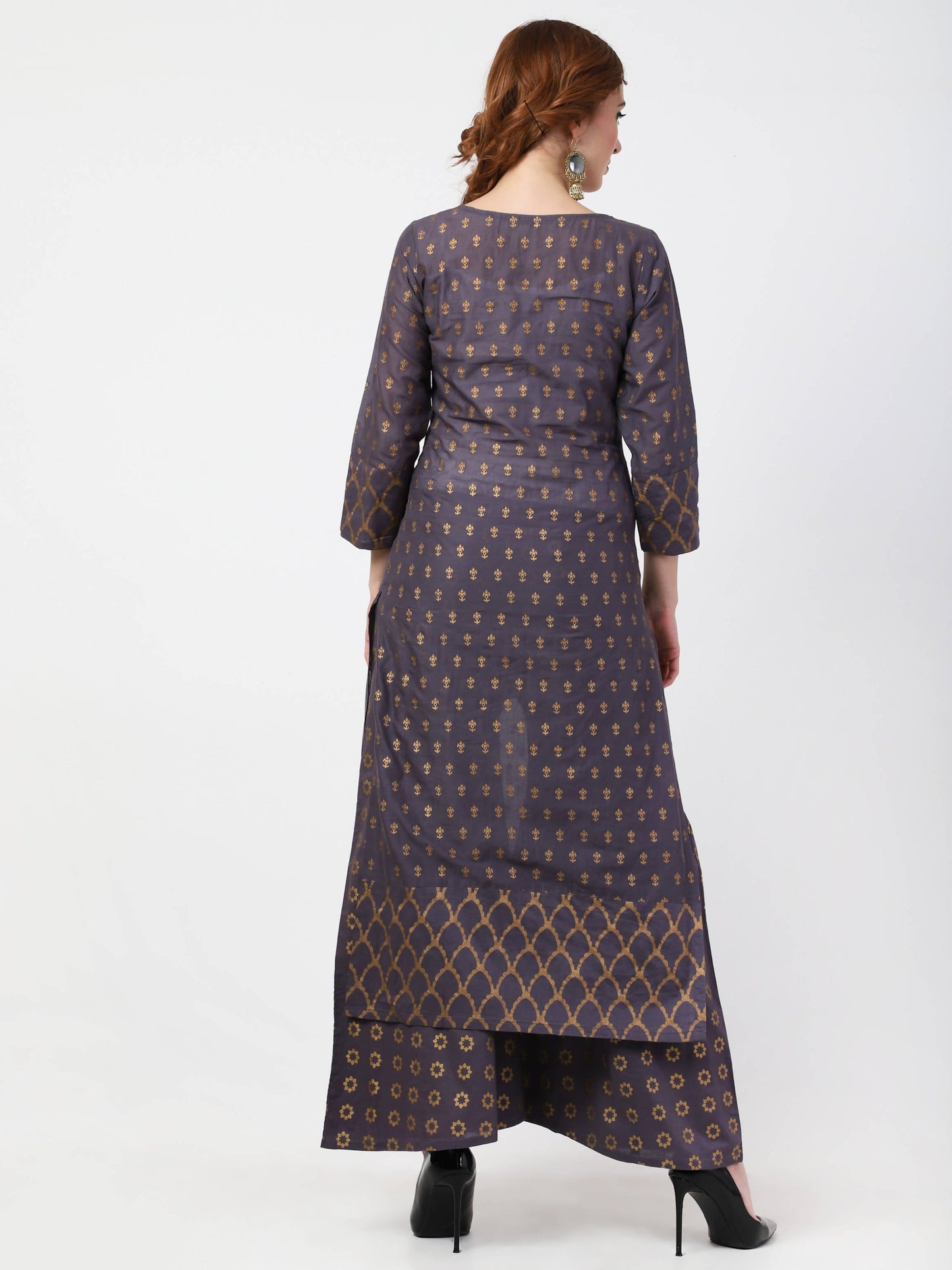 Cheera Printed Gray Kurta Palazzo Set (CH103KP)