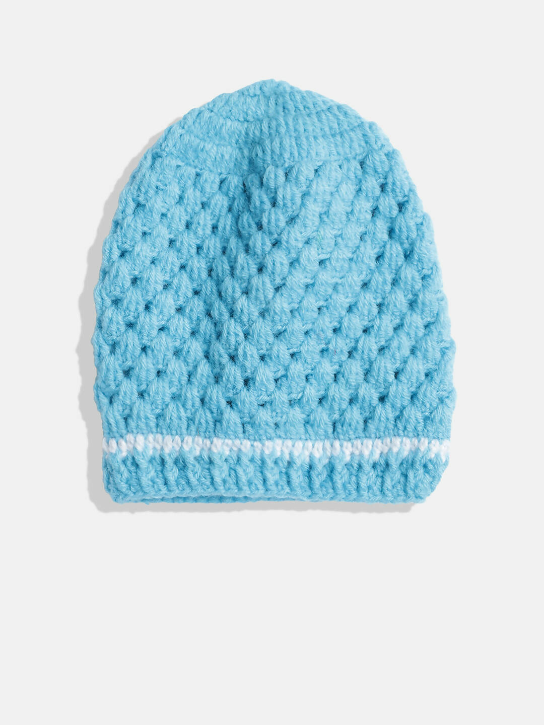 Chutput Kids Woollen Hand Knitted Pearl Embellished Floral Detailed Cap - Blue