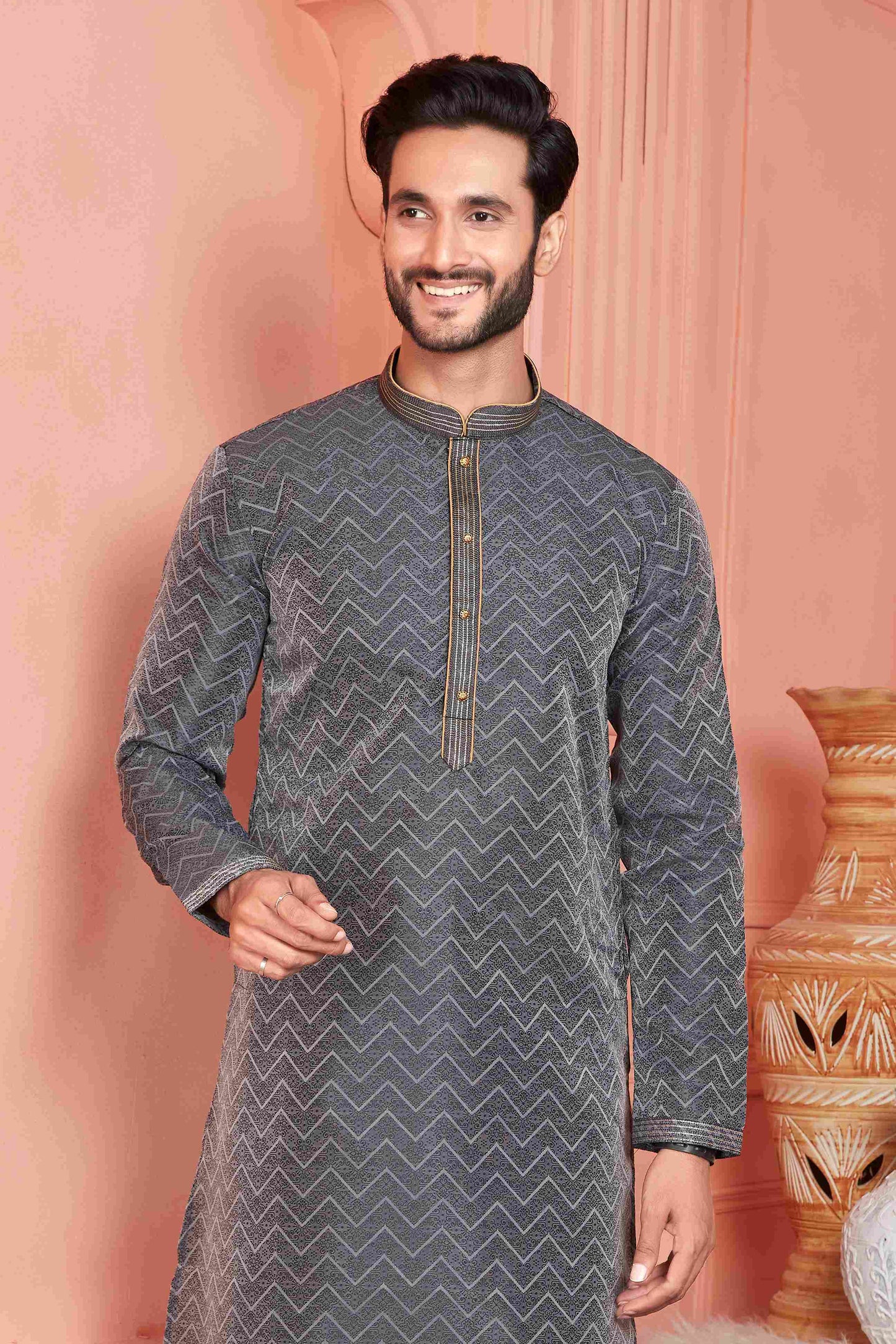 Raivat Ethnic Jacquard Banarasi Silk Pintux Work Kurta Pajama In Black Colour